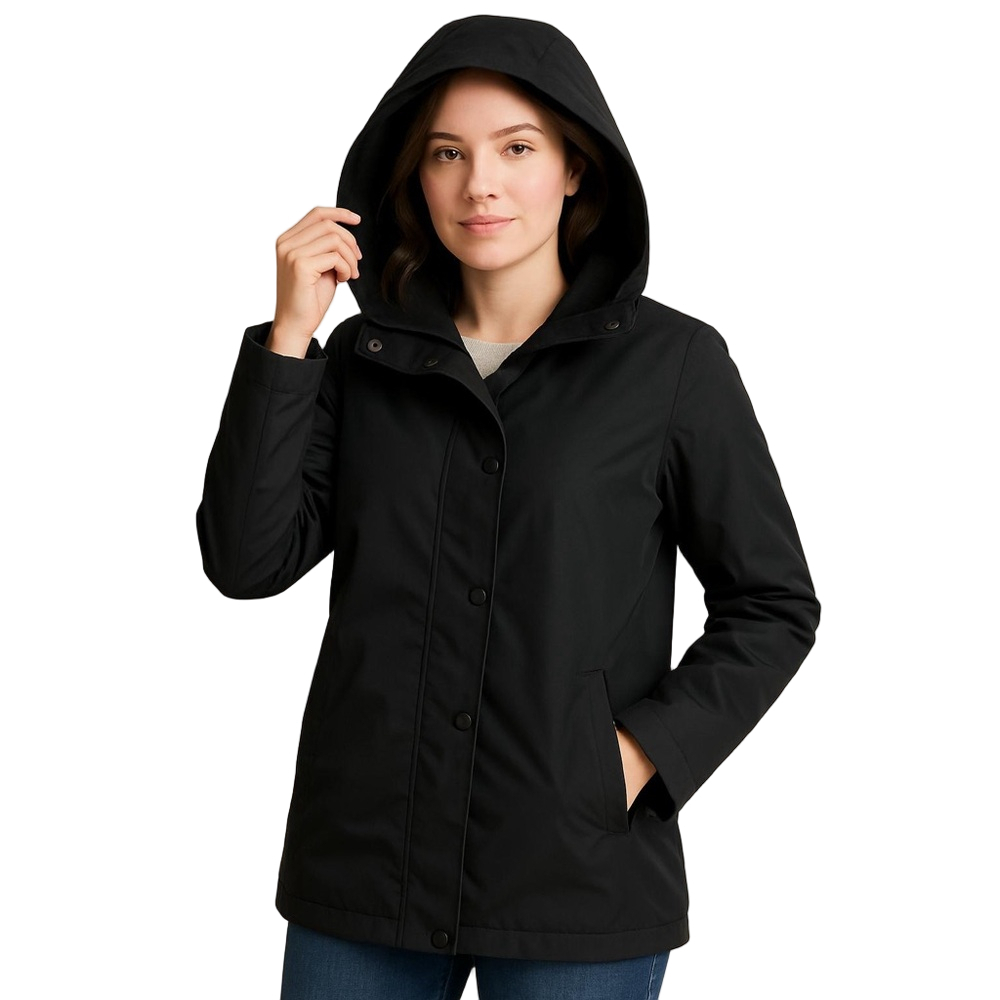 Eileen Fisher Black Hooded Snap Button Jacket SZ Small petite